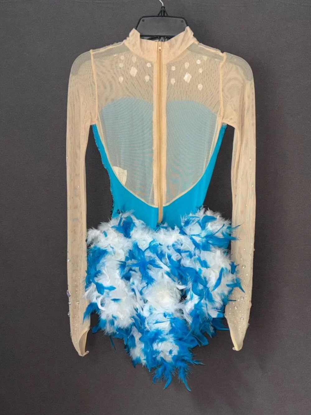 Art Stone Turquoise Sequin Lace Feather Bustle Dance Costume Leotard LC